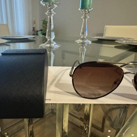 Prada PR 66XS 2AU6S1 Havana Metal Round Sunglasses Brown Gradient Lens - Picture 8 of 10